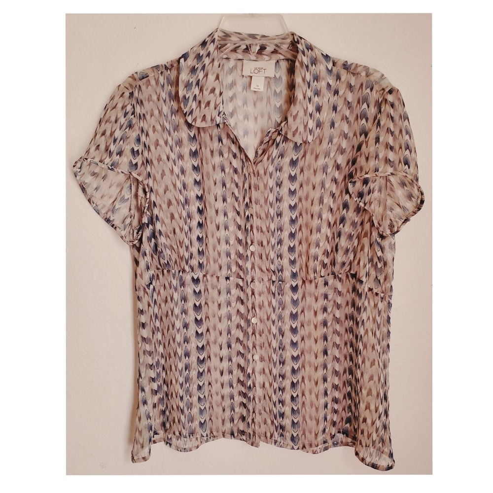 Loft Blouse Sz 16 Abstract Print Blue Grey⚡️⚡️⚡️